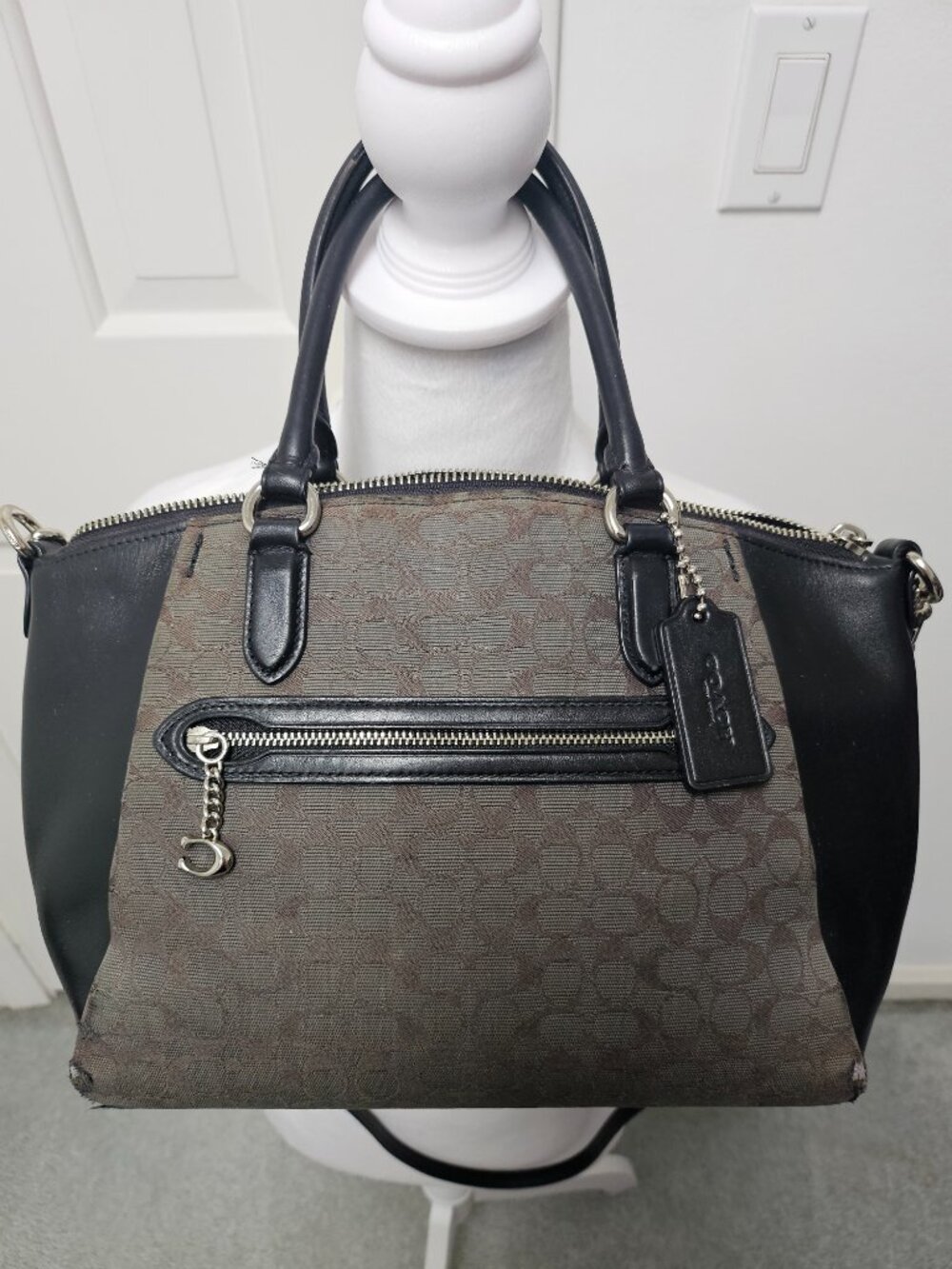 Vintage Coach Leather and Signature Canvas Satchel Crossbody Bag